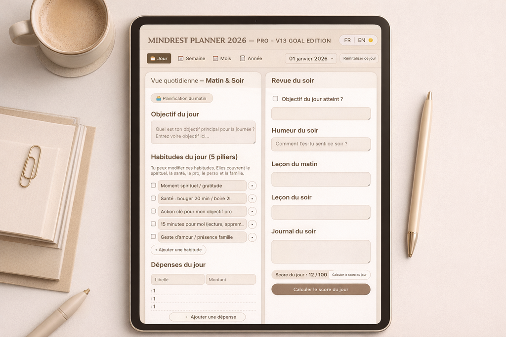 MindRest Digital Planner 2026 – Clarté, Structure et Maîtrise du Temps