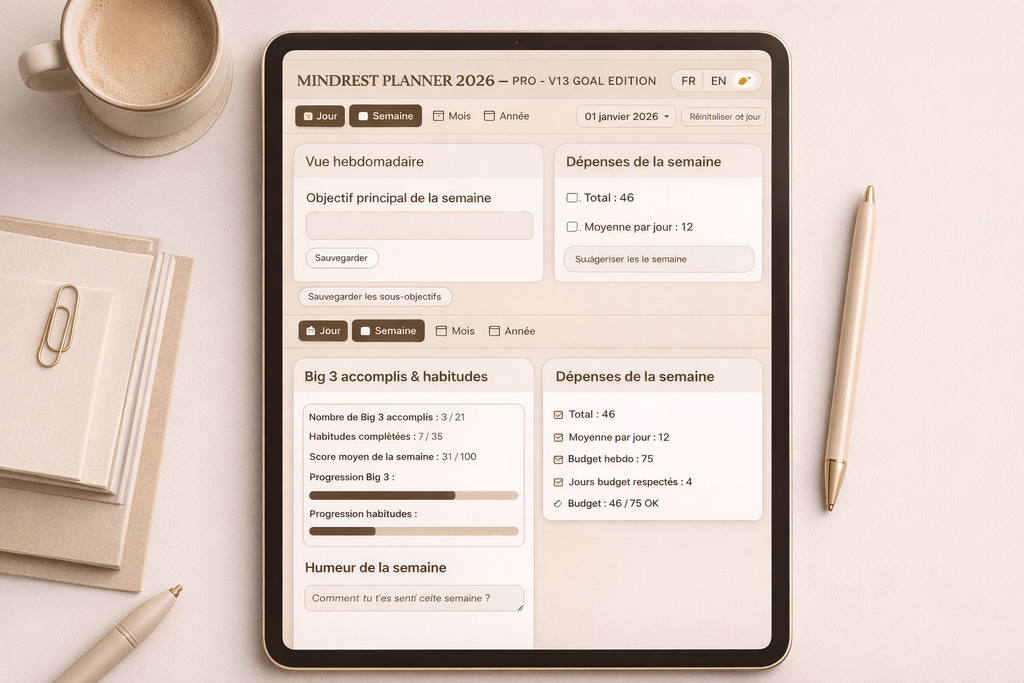 MindRest Digital Planner 2026 – Clarté, Structure et Maîtrise du Temps