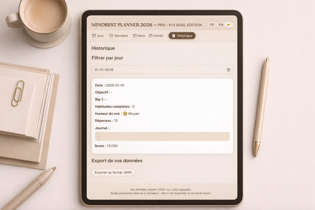 MindRest Digital Planner 2026 – Clarté, Structure et Maîtrise du Temps